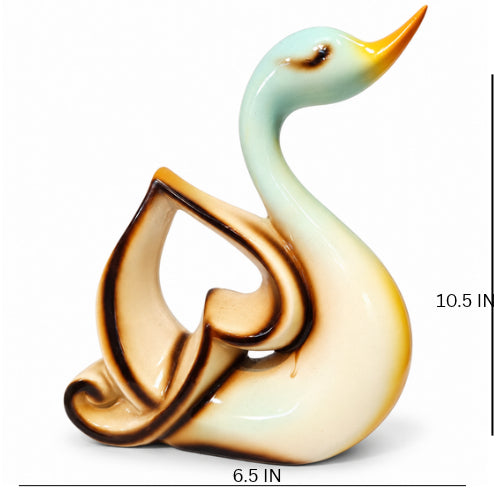 Glossy ceramic swan pair – luxury artistic home decor showpiece for living room, office, study and tabletop decoration