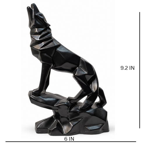 Geometric black howling wolf showpiece - luxury artistic home decor showpiece for living room, office, study and tabletop decoration