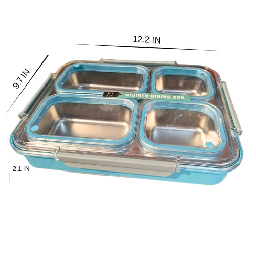 Stainless Steel Divided Lunch Box | 4 Compartment Leakproof Bento Box | Airtight Food Storage Container | BPA Free | Reusable Meal Prep Lunch Box