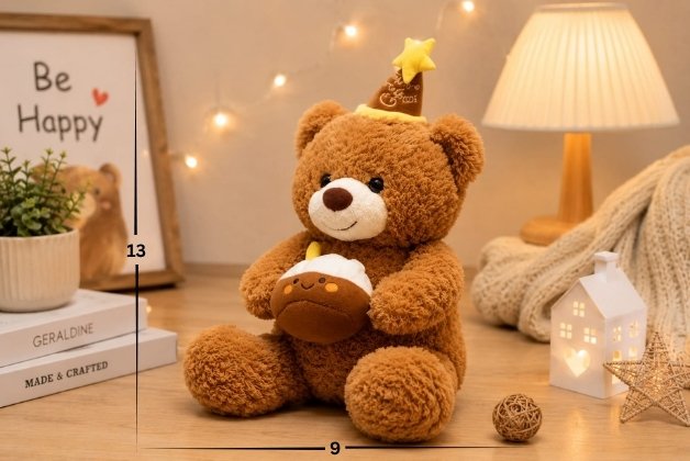 HAPPY BIRTHDAY TEDDY WITH LIGHT AND SOUND | RABBIT FUR SUPER SOFT TOY FOR BOYS & GIRLS | CUDDLY GIFT TOY FOR TODDLERS & BABIES