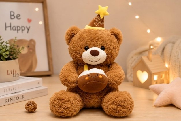 HAPPY BIRTHDAY TEDDY WITH LIGHT AND SOUND | RABBIT FUR SUPER SOFT TOY FOR BOYS & GIRLS | CUDDLY GIFT TOY FOR TODDLERS & BABIES
