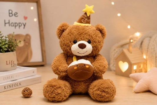 HAPPY BIRTHDAY TEDDY WITH LIGHT AND SOUND | RABBIT FUR SUPER SOFT TOY FOR BOYS & GIRLS | CUDDLY GIFT TOY FOR TODDLERS & BABIES