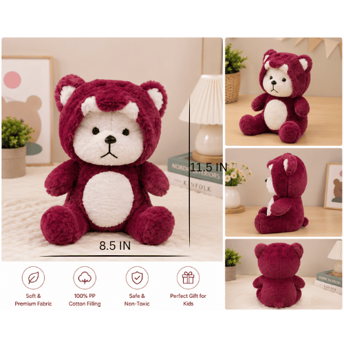 Cute Hooded Teddy Bear Plush Soft Toy for girls and boys