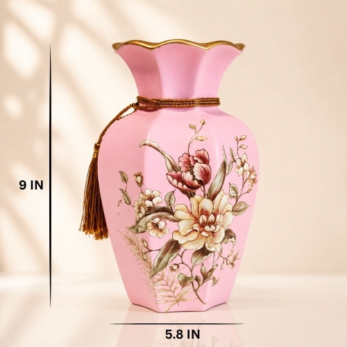 Premium Pink Floral Decor Set (3 Pieces) – Polyresin & Marble Dust