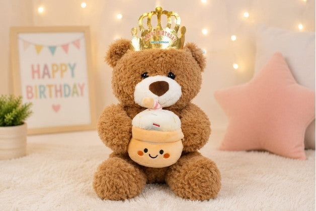 BROWN  BEAR HAPPY BIRTHDAY MUSIC &  LITE TEDDY WITH CAKE SOFT TOY | GIFT FOR BOYS & GIRLS