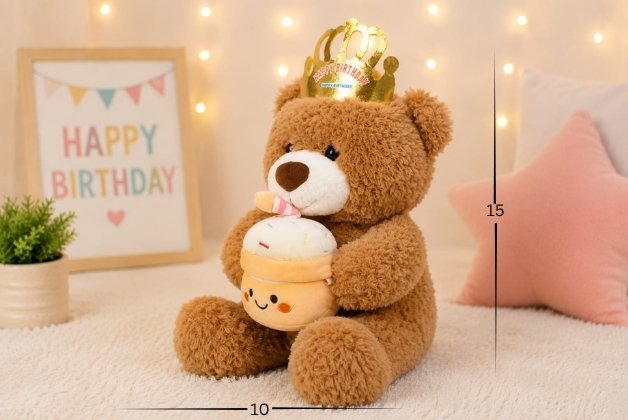 BROWN  BEAR HAPPY BIRTHDAY MUSIC &  LITE TEDDY WITH CAKE SOFT TOY | GIFT FOR BOYS & GIRLS