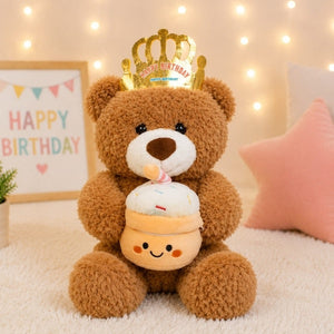 BROWN  BEAR HAPPY BIRTHDAY MUSIC &  LITE TEDDY WITH CAKE SOFT TOY | GIFT FOR BOYS & GIRLS