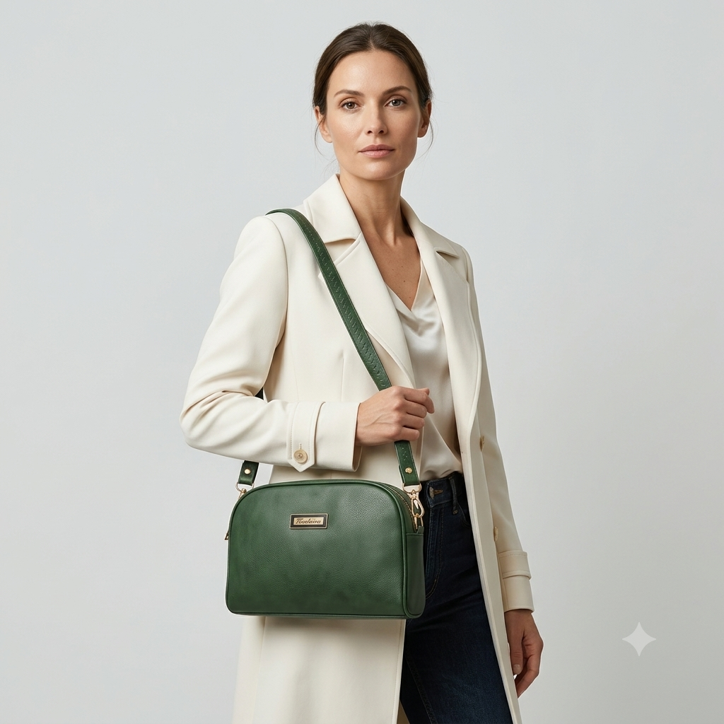 Premium Green Zip Closure Sling / Handbag with Dual Strap for Women