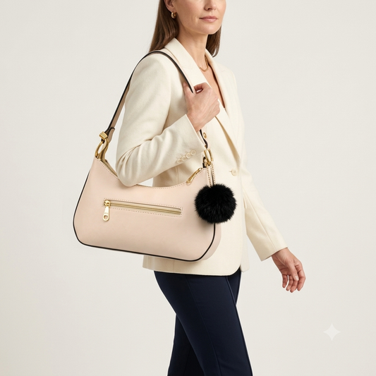Elegant Beige Shoulder Sling / Handbag with Soft keychain for Women / Girls