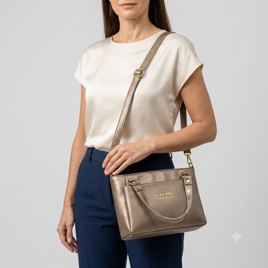 Ocean Women’s Handbag with 2 Zipper Compartments, Dual Carry Handles & Adjustable Shoulder Strap | 2 Spacious Sections | Elegant Casual Handbag for Women & Girls