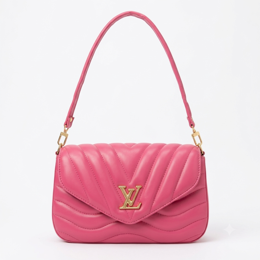 Quilted Pink Sling Bag with Gold-Tone Lock & Adjustable Printed Strap for Women & Girls