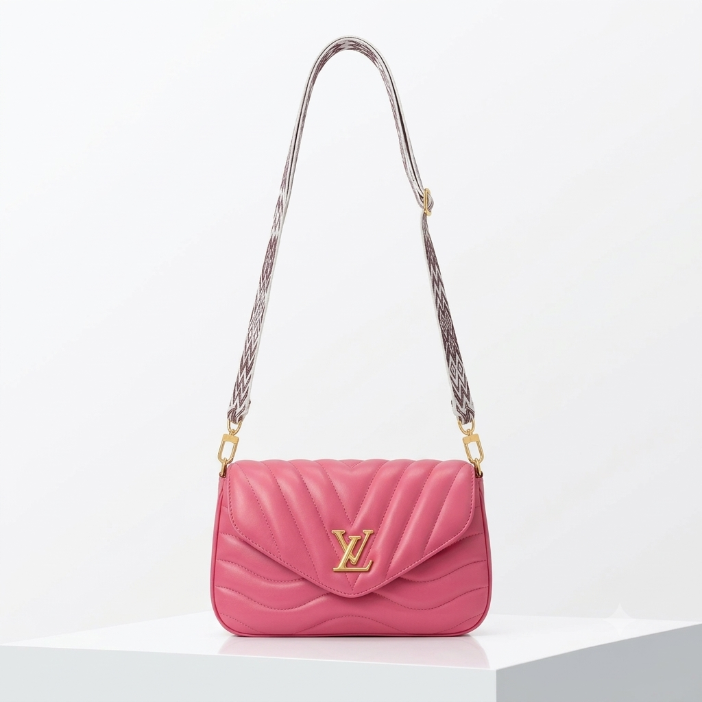 Quilted Pink Sling Bag with Gold-Tone Lock & Adjustable Printed Strap for Women & Girls