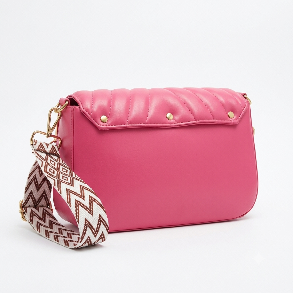 Quilted Pink Sling Bag with Gold-Tone Lock & Adjustable Printed Strap for Women & Girls