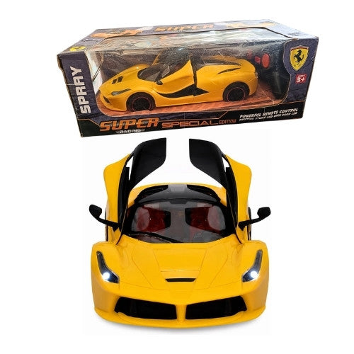 Super Racing 27MHz Remote Control Rechargeable Sports Car with Openable Doors, LED Lights & USB Charging – Yellow