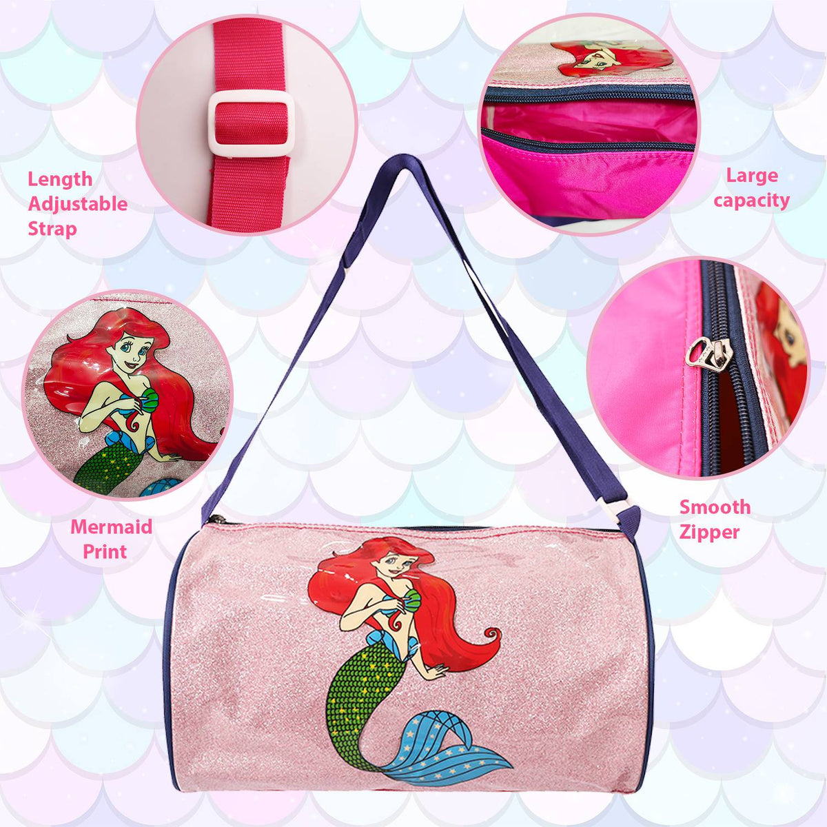 Sling Bag | Cute Mermaid, Space, Unicorn Printed Crossbody Shoulder Bag for Kids | Adjustable Strap & Spacious Storage
