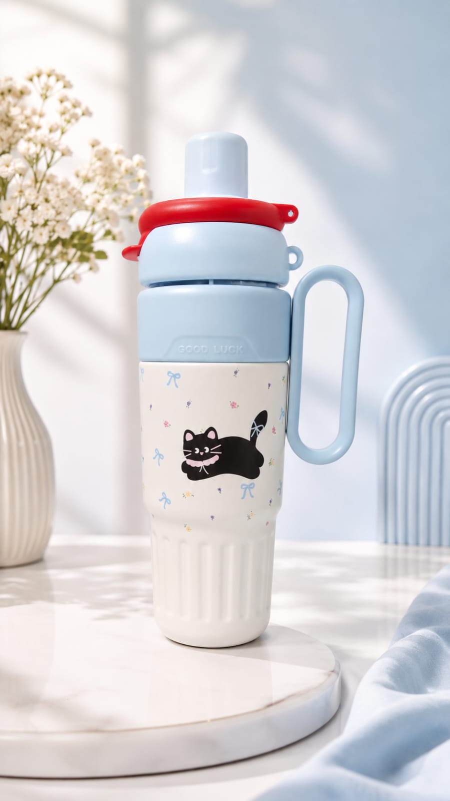 Good Luck Sipper Bottle with Handle & Straw For Boys & Girls