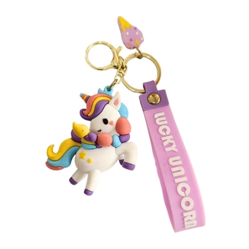 Cute Rainbow Unicorn Keychain with Silicone Strap | Kawaii Bag Charm &amp; Key Ring for Girls