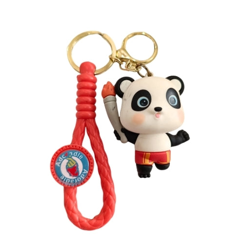 Cute Panda Keychain with Red Wrist Loop | Kawaii 3D Animal Bag Charm &amp; Key Ring