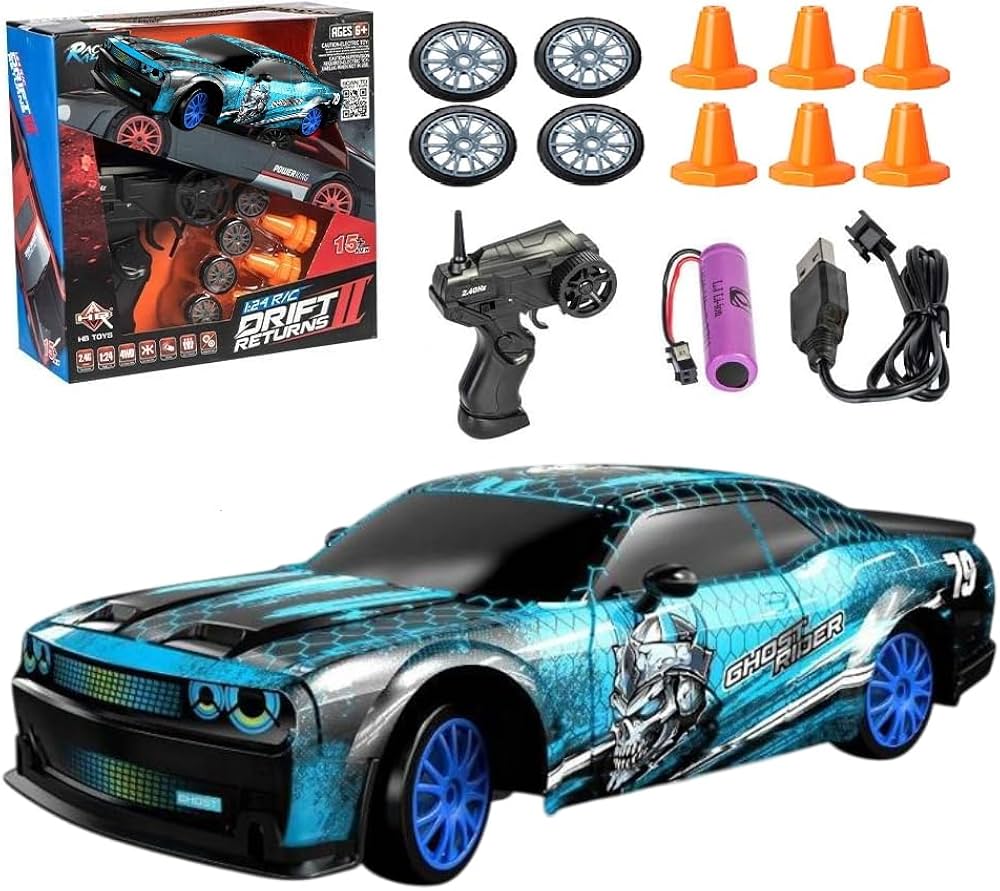 RC Drift Racing Car APEX 4WD 2.4GHz, Rechargeable Battery & Traffic Cones – Ghost Rider Edition