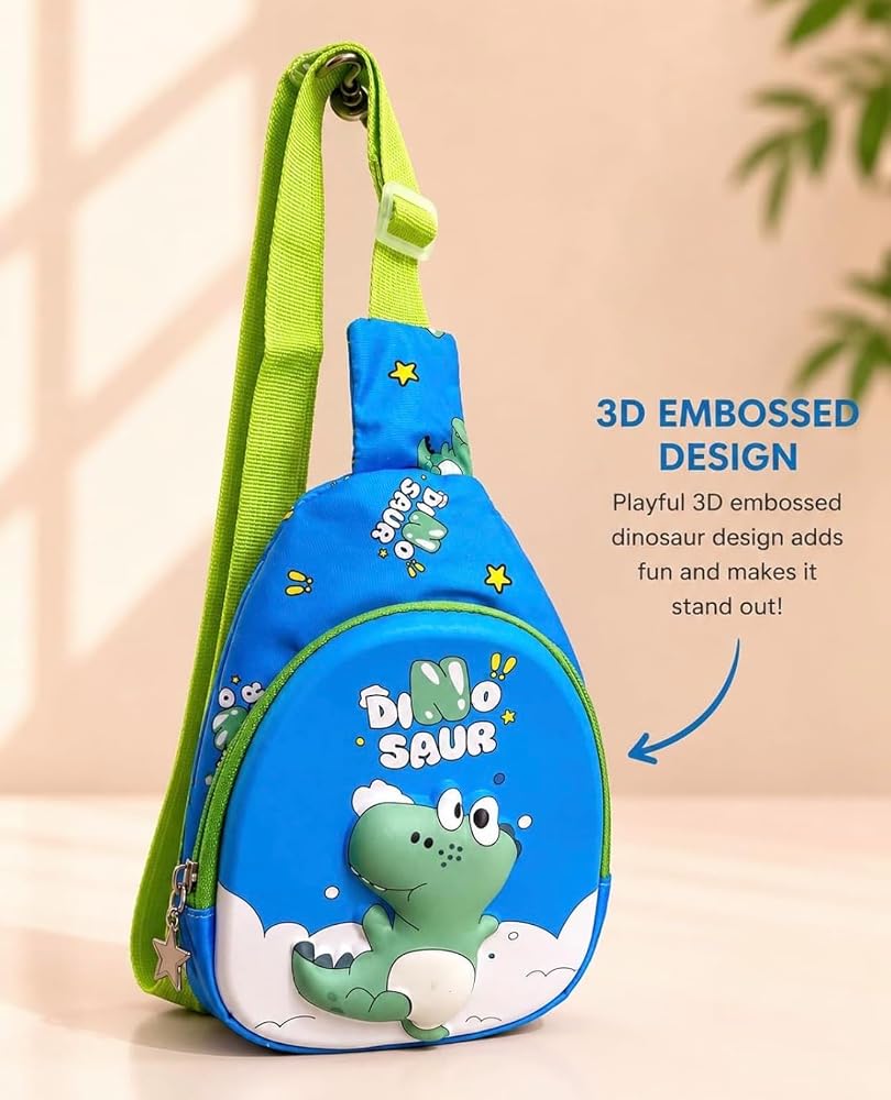 Kids 3D Cartoon Sling Bag for Boys | Single Zipper Crossbody Shoulder Bag | Cute Character Design