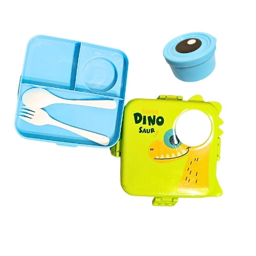 Dino / Cat Kids Lunch Box Set with Spoon, Fork & Sauce Container