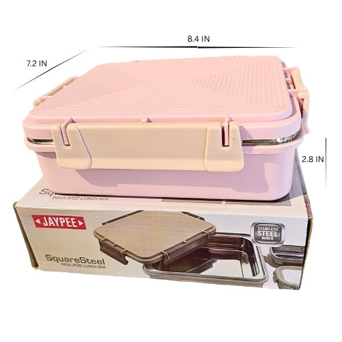 Premium Stainless Steel Insulated Lunch Box Set with 2 Containers & Spoon | Leak-Proof | 3 Colour Options (Green, Pink, Beige)