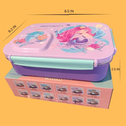 Kids Stainless Steel Lunch Box – Leakproof 3 Compartment Bento Box with Spoon & Cute Cartoon Design