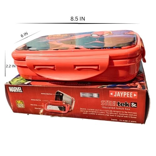 Marvel Avengers Kids Insulated Lunch Box with Stainless Steel Bowl & Spoon | Spider-Man, Iron Man & Cation America Design