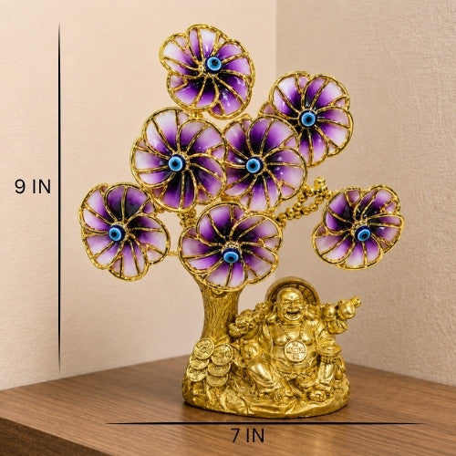Luxury Golden Laughing Buddha Evil Eye Crystal Tree | For Home Decor
