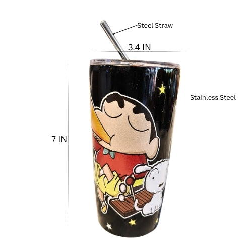 Printed Stainless Steel Tumbler with Steel Straw - 4 Colors