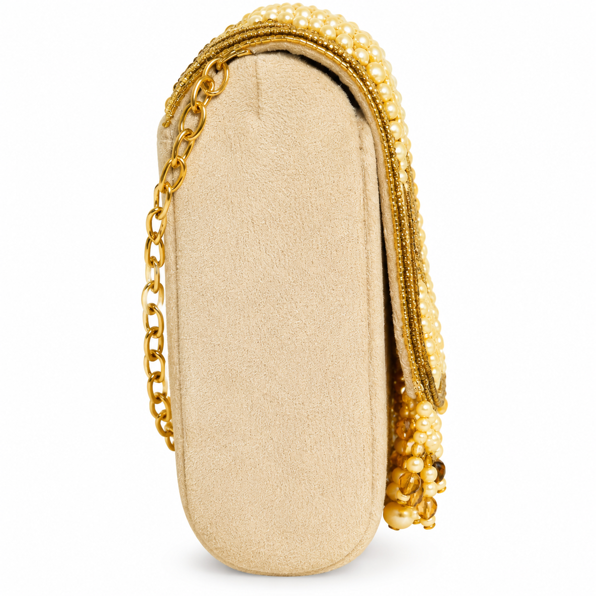 Gold Pearl Crystal Designer Clutch Bag Sling / hand bag for Party weare