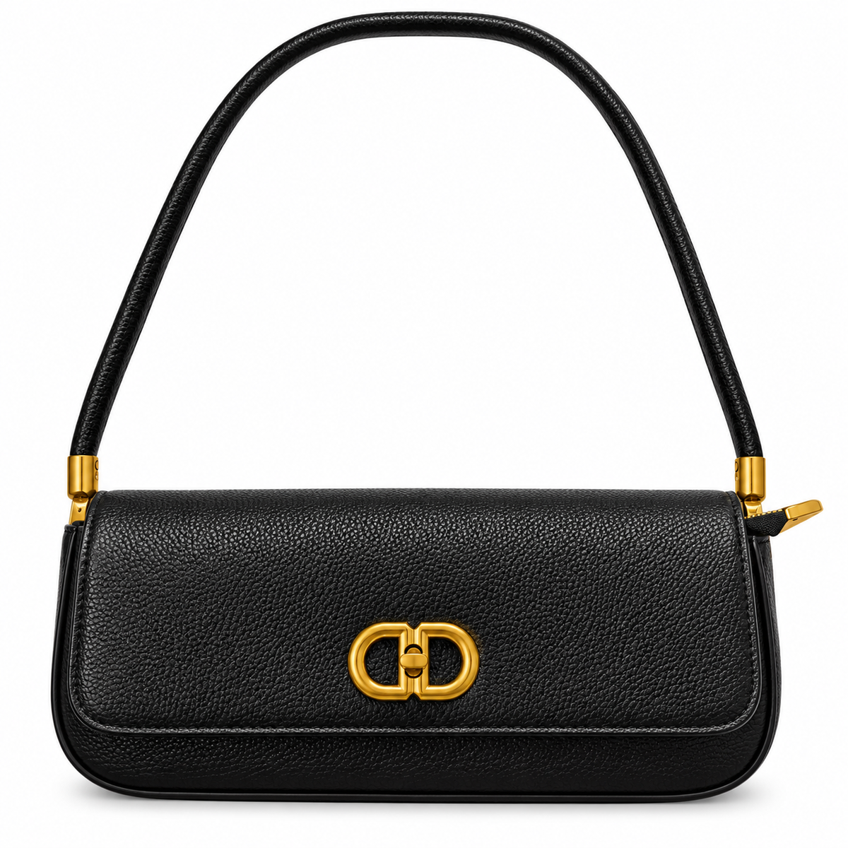 Black baguette party sling handbag with gold clasp