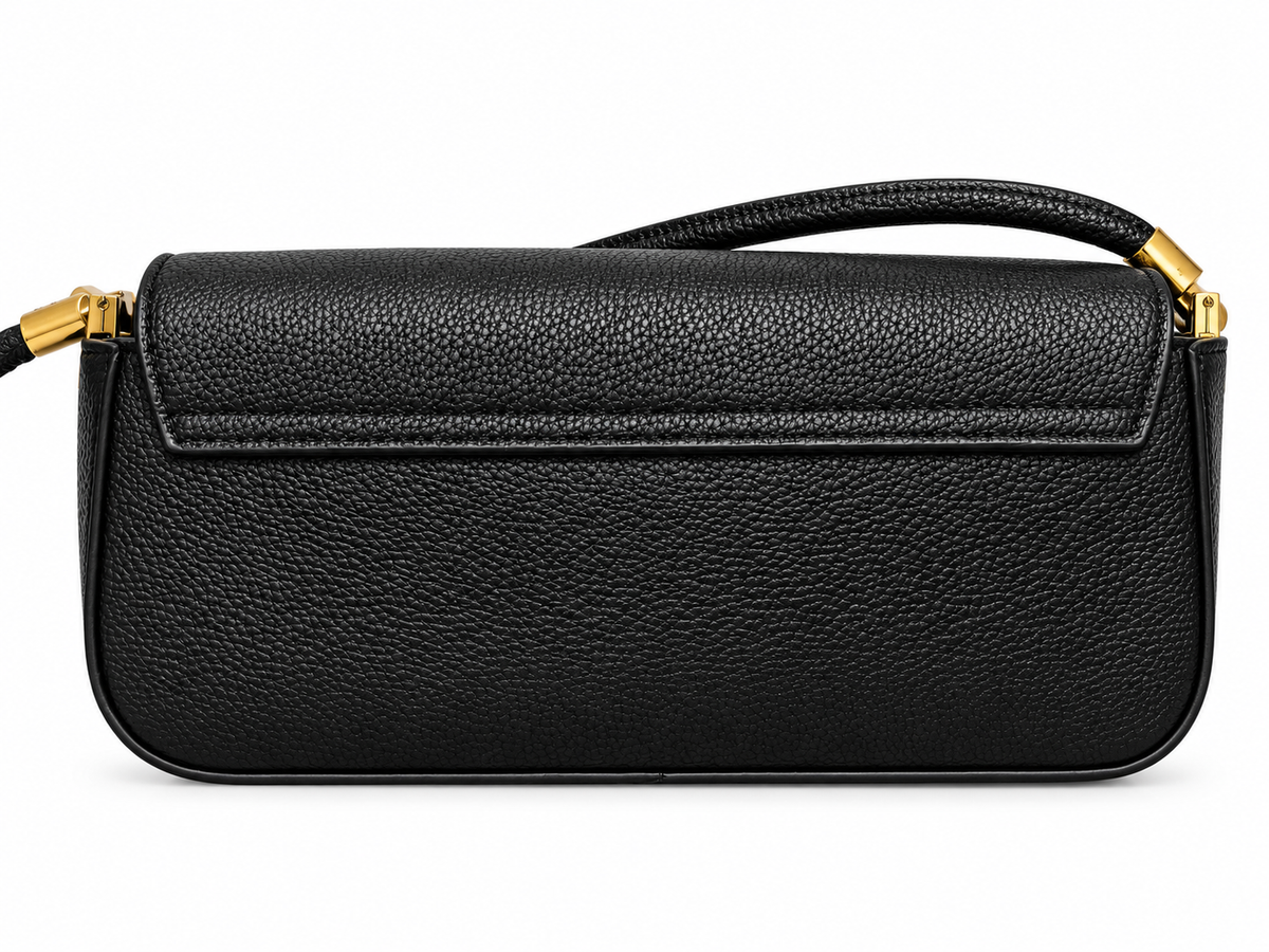 Black baguette party sling handbag with gold clasp
