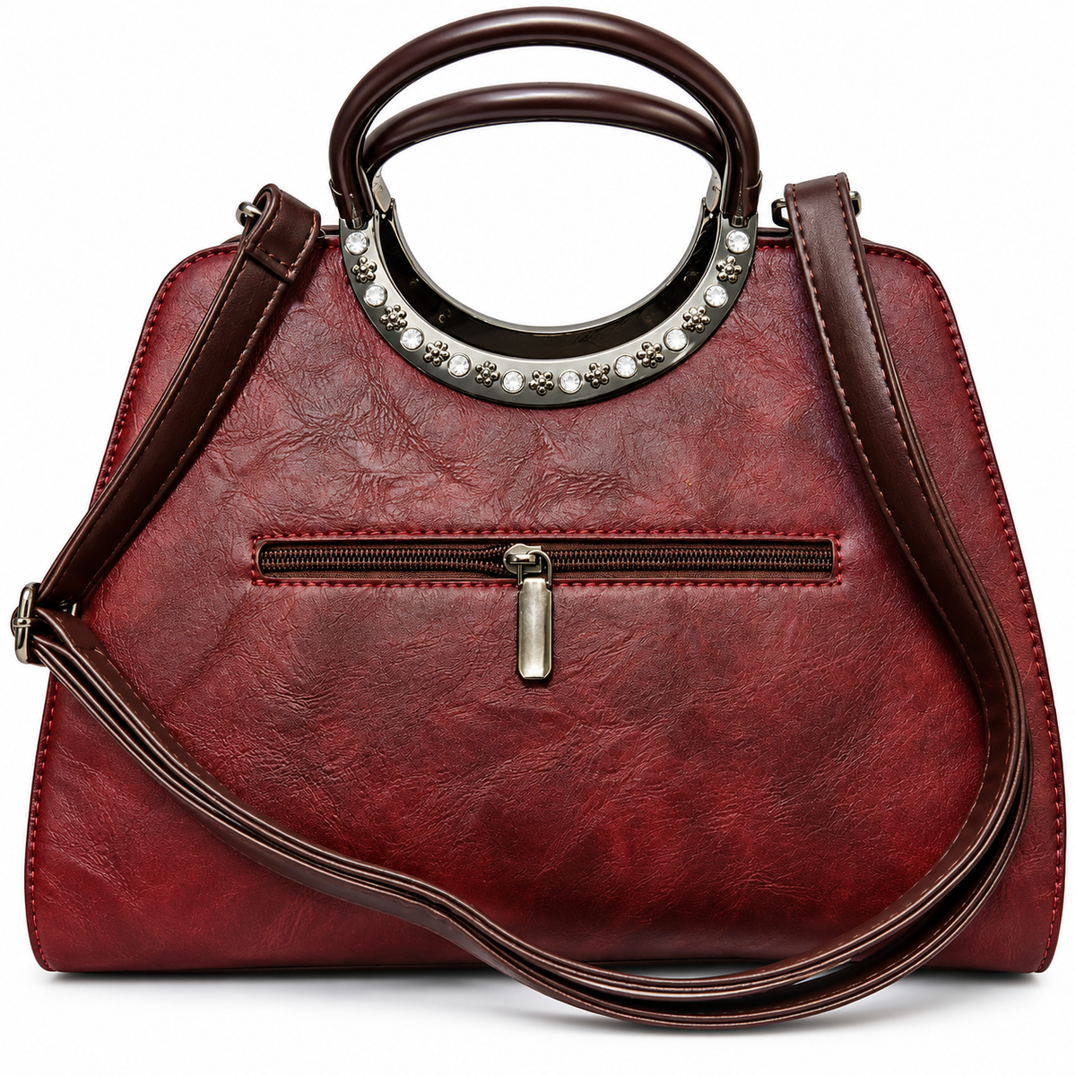 Elegant Burgundy Ring Handle / Sling and Detachable Strap