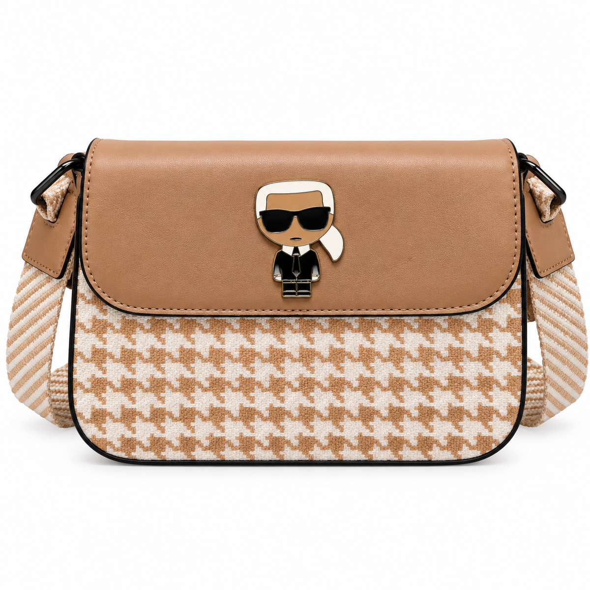 karl inspired houndstooth pattern sling handbag