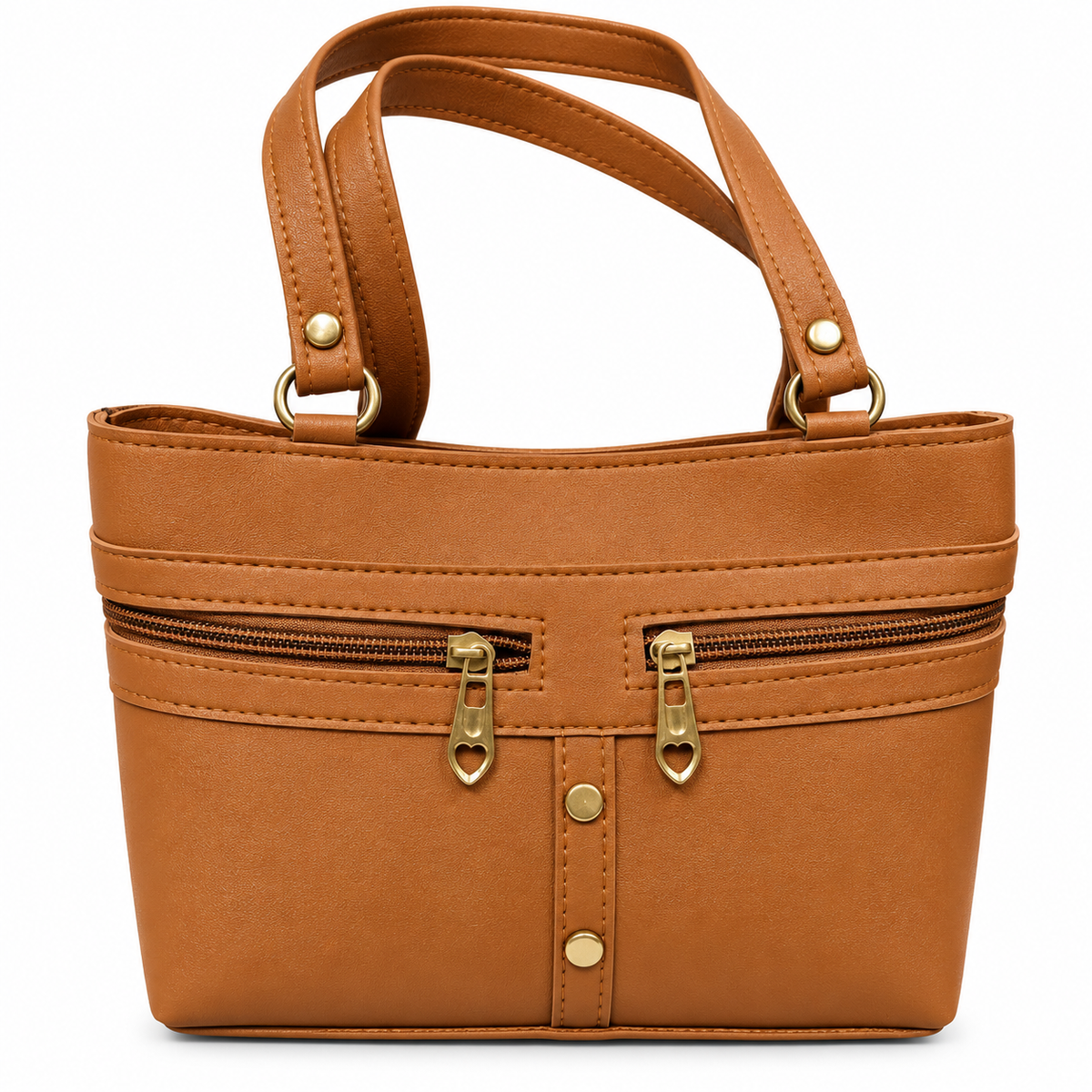 Premium 5 Zip Multi Pocket Tote Handbag with Heart Zippers