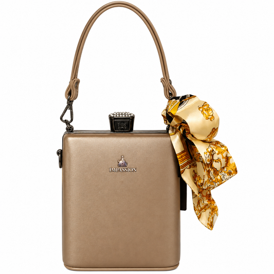 Impassion Elegant Metallic Box Clutch Handbag With Scarf