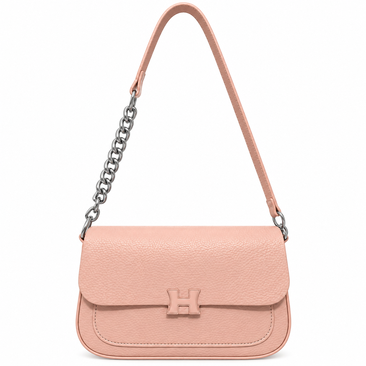 H PINK SHOULDER BAG FOR WOMEN – ELEGANT TEXTURED HANDBAG WITH CHAIN STRAP