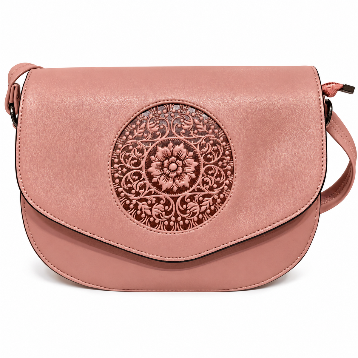 Floral Embossed Pink Sling Bag for Women – Elegant Crossbody Shoulder Handbag