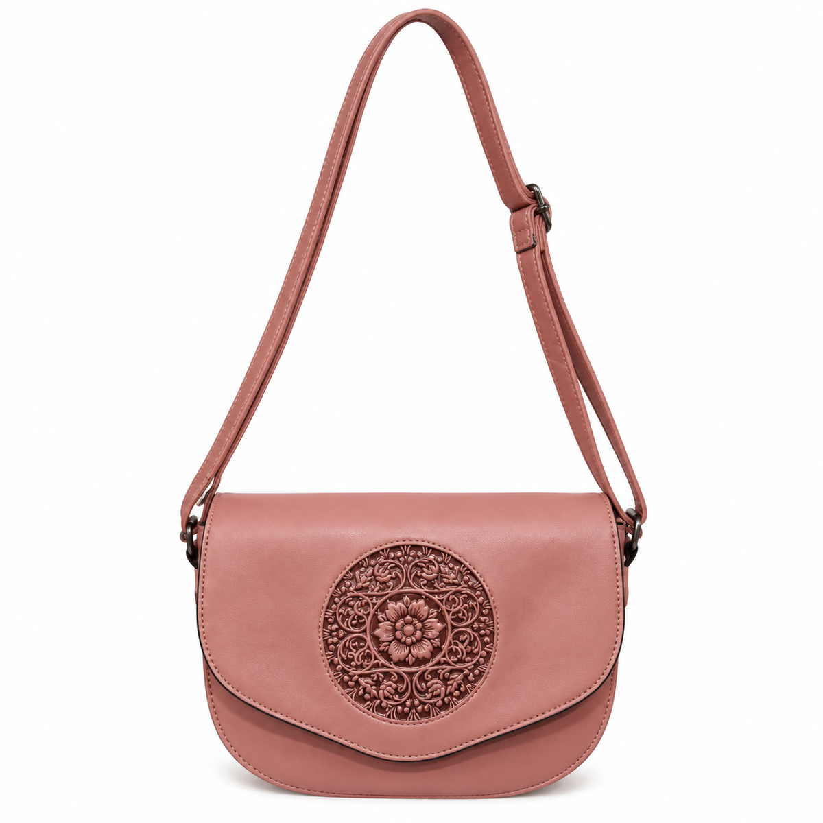 Floral Embossed Pink Sling Bag for Women – Elegant Crossbody Shoulder Handbag