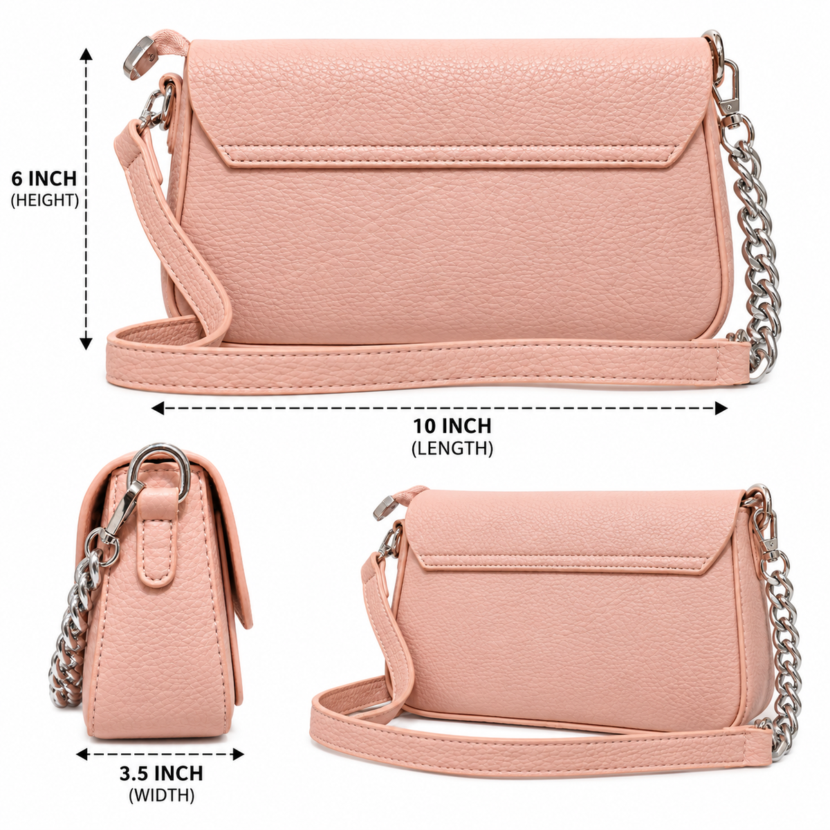 H PINK SHOULDER BAG FOR WOMEN – ELEGANT TEXTURED HANDBAG WITH CHAIN STRAP