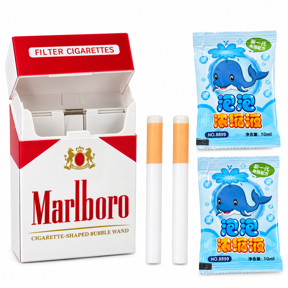 Cigarette-Shaped Bubble Blower Toy Box with 2 Bubble Sticks & 2 Bubble Solution Packs