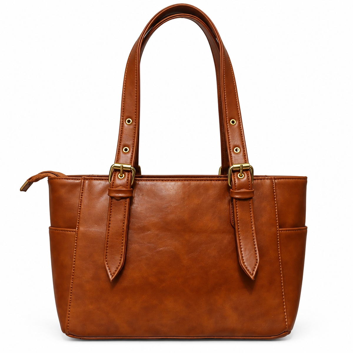 Women's Classic Brown Tote Hand Bag with Side Pockets