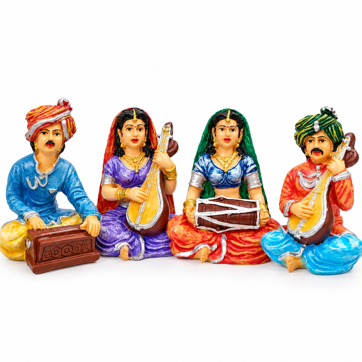 colourful indian folk musicians figurine set - luxury artistic home decor showpiece for living room, office, study and tabletop decoration