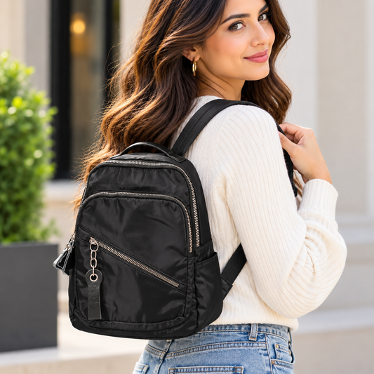 Elegant Black Nylon Backpack – Lightweight Travel & Daily Use Bag