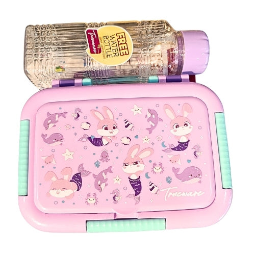 Kids Bento Lunch Box with Free Water Bottle | 2 Compartment Stainless Steel Lunch Box | Leakproof School Tiffin Box with Spoon & Fork | BPA Free Food Container