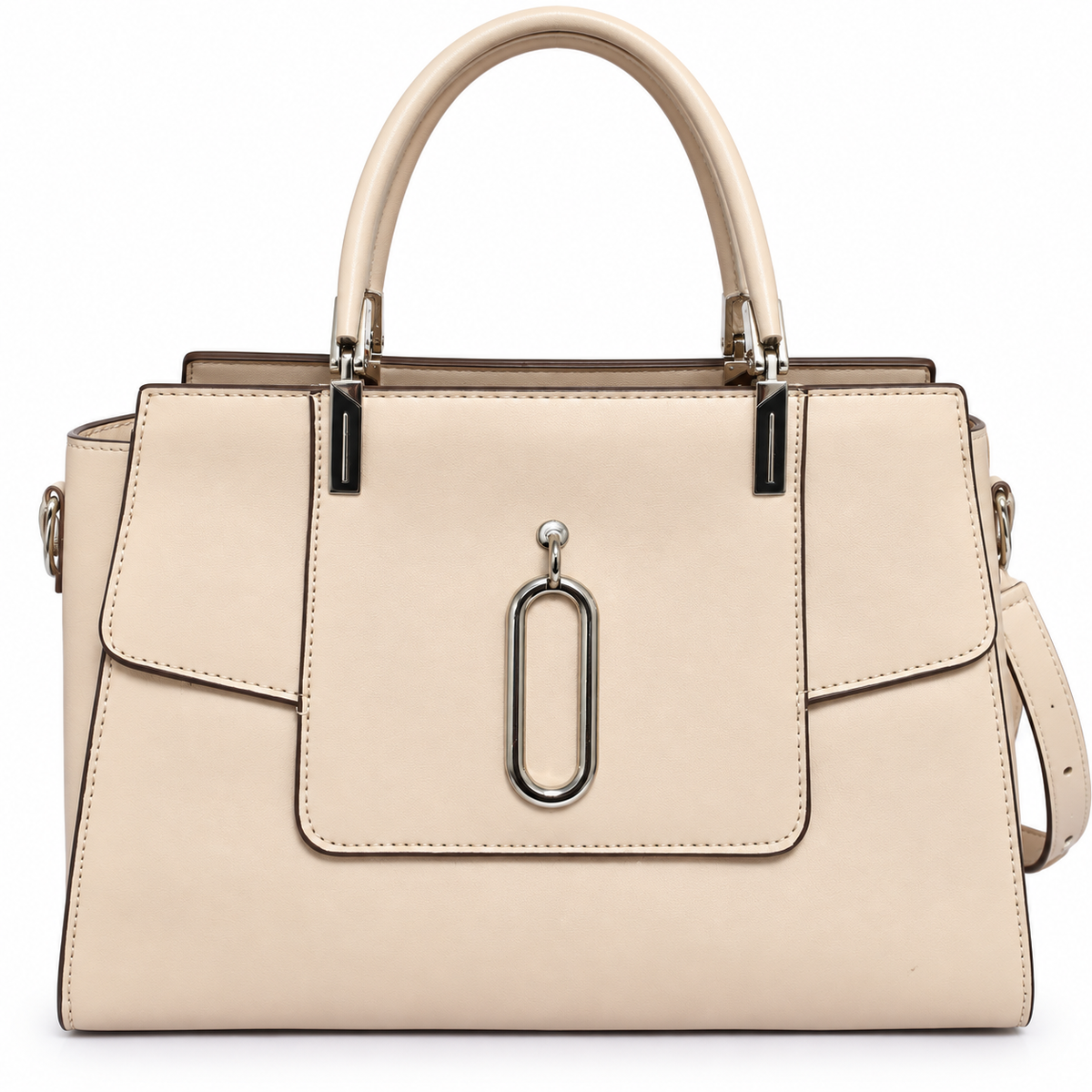 Elegant Cream Structured Handbag for Women – 2 Zip Compartments