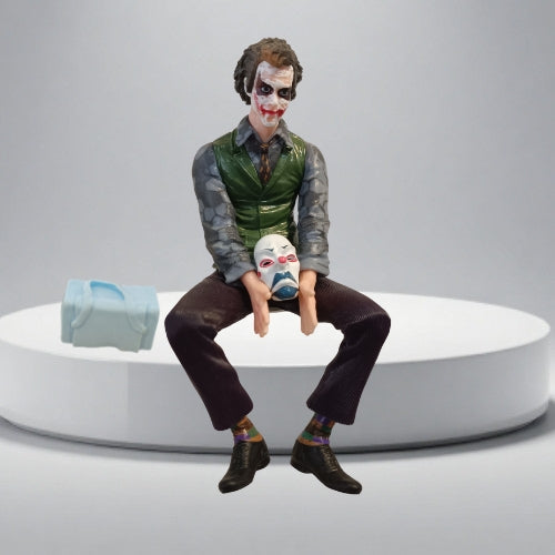 Joker Action Figure with Clown Mask & Bag Accessory | The Dark Knight Inspired Villain Collectible Figure | Sitting Pose Display Toy for Kids & Collectors