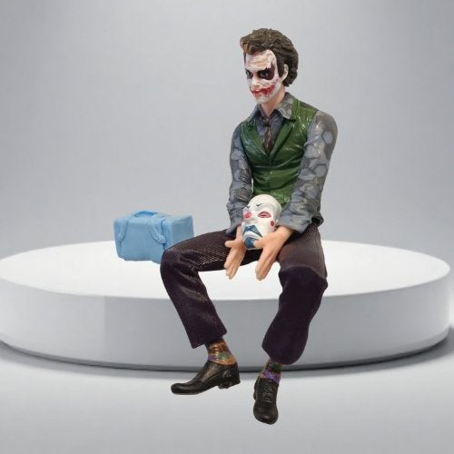 Joker Action Figure with Clown Mask & Bag Accessory | The Dark Knight Inspired Villain Collectible Figure | Sitting Pose Display Toy for Kids & Collectors