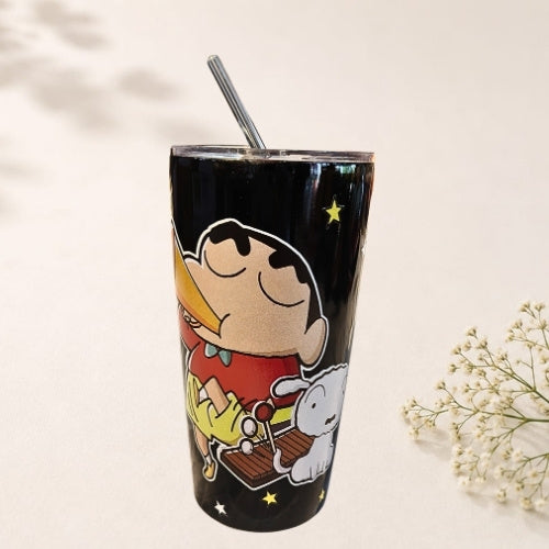 Printed Stainless Steel Tumbler with Steel Straw - 4 Colors